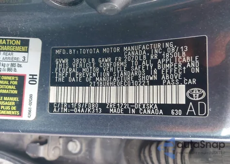 2014 Toyota Corolla S Plus from USA, damaged, VIN 2T1BURHE0EC010221